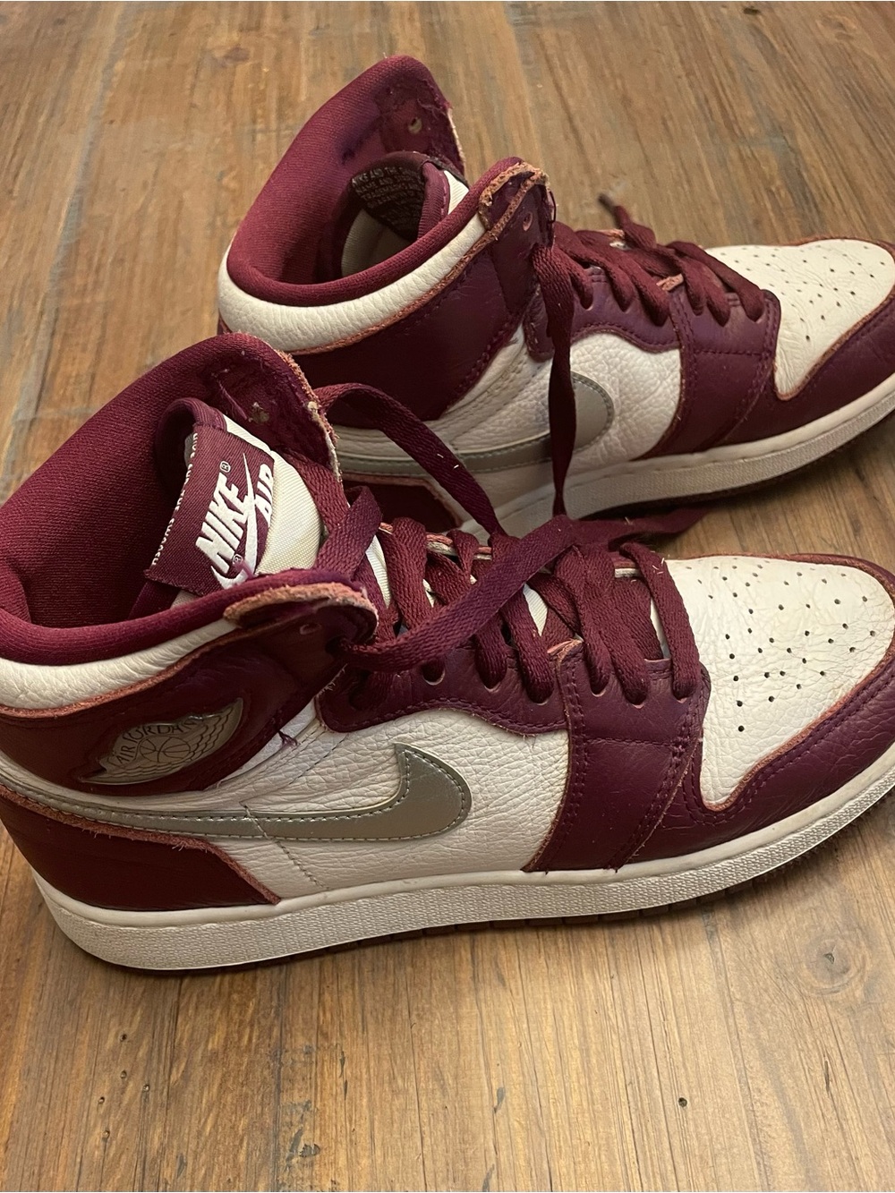 Nike High-Top Sneakers in Maroon and White with Silver Swoosh